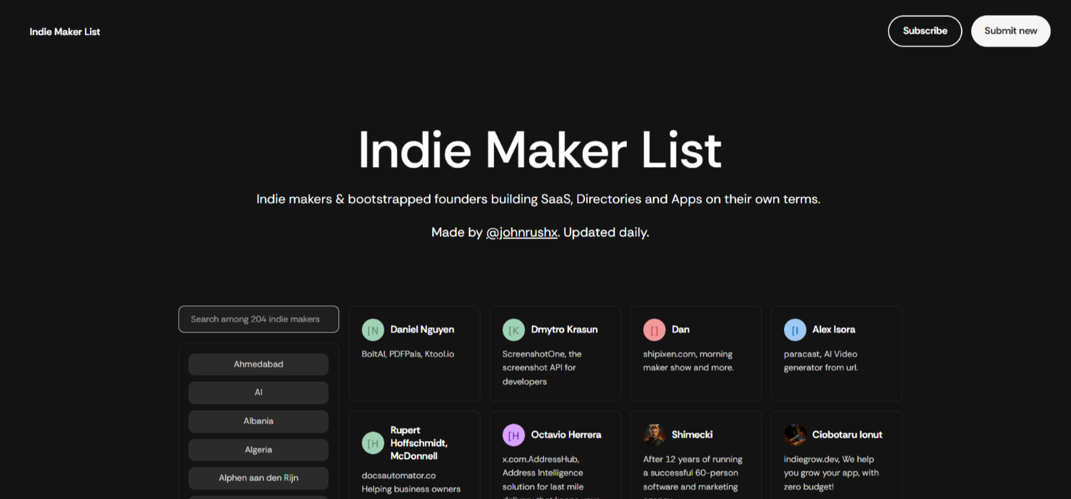 Indie Maker List screenshot 1